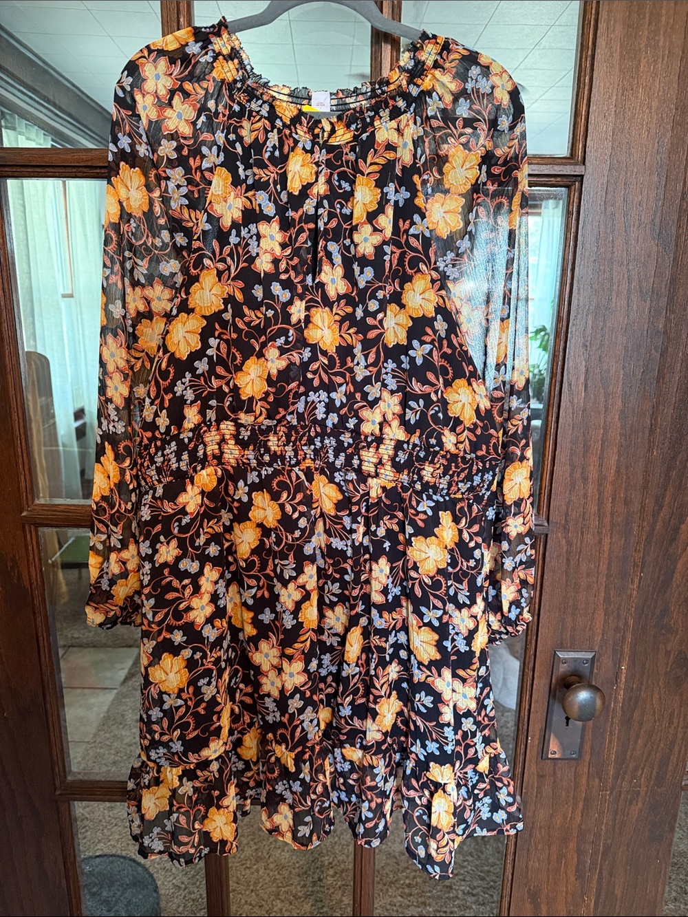 Old Navy Black Mini Skirt with Yellow Floral Print